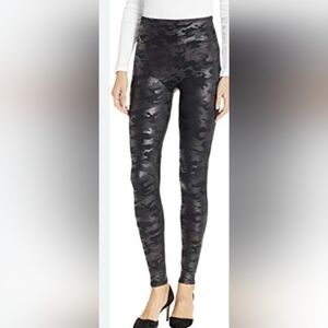 Spanx Small Faux Leather Black Camo Leggings High Rise High Waist Pants